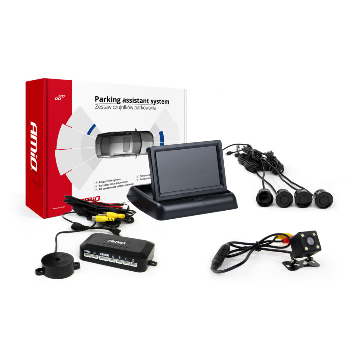 Parkimisabisüsteem TFT02 4.3" HD-315-LED kaameraga, 4 musta anduriga