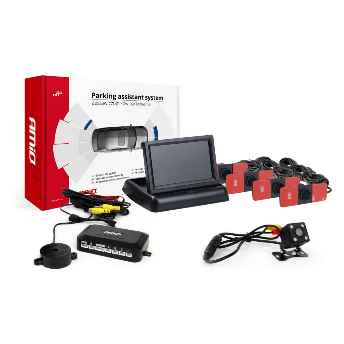 Parkimisabisüsteem TFT02 4.3" HD-315-LED kaameraga, 4 musta andurit, sisemine paigaldus