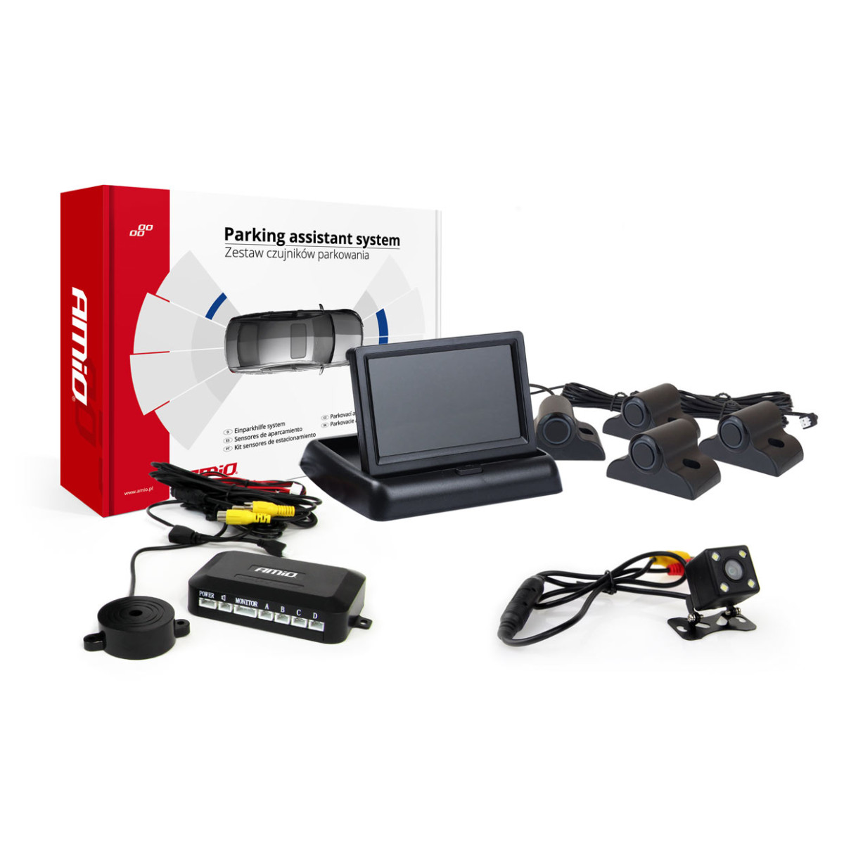 Parkimisabisüsteem TFT02 4.3" HD-315-LED kaameraga, 4 musta anduriga, veoautodele