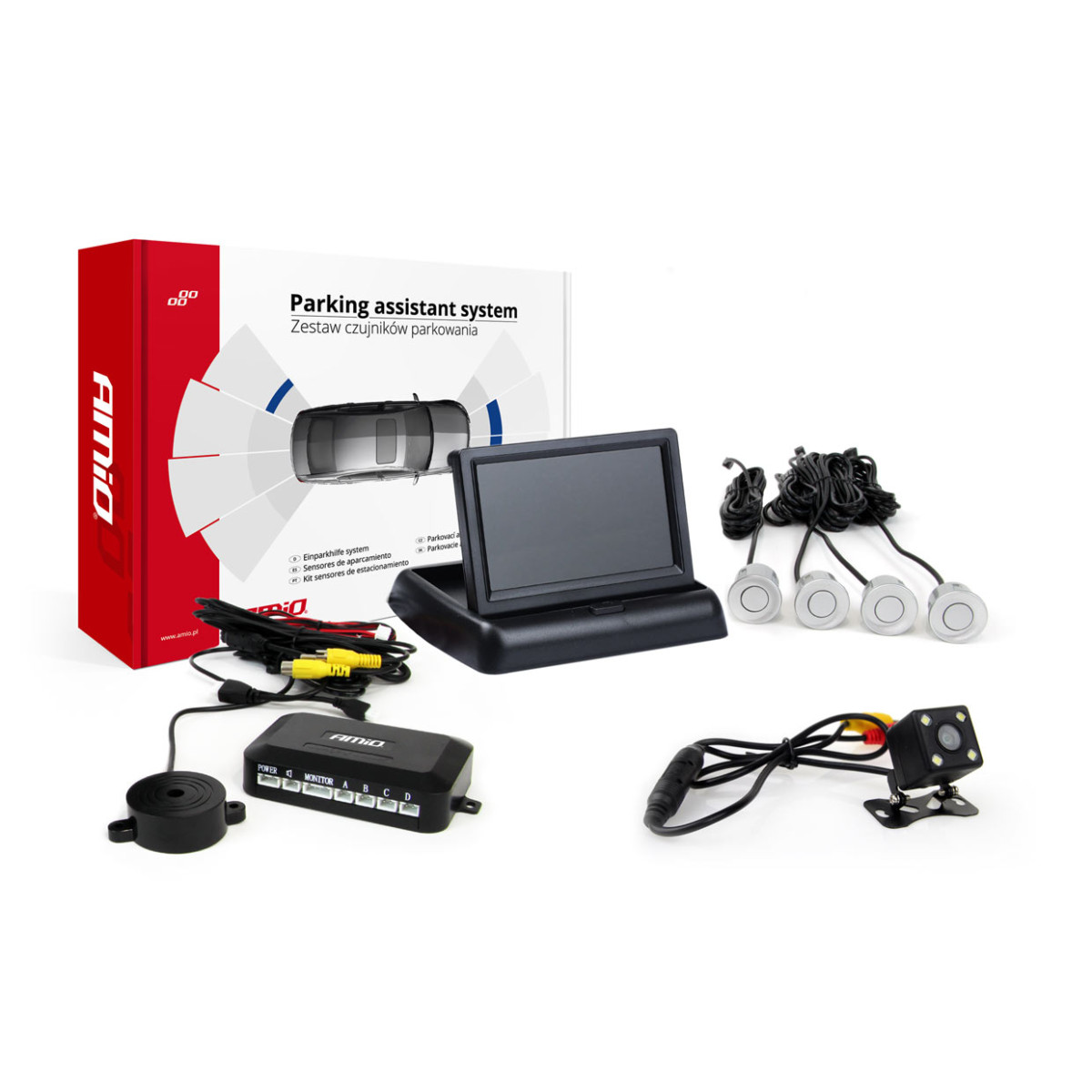 Parkimisabisüsteem TFT02 4.3" HD-315-LED kaameraga, 4 hõbedast andurit