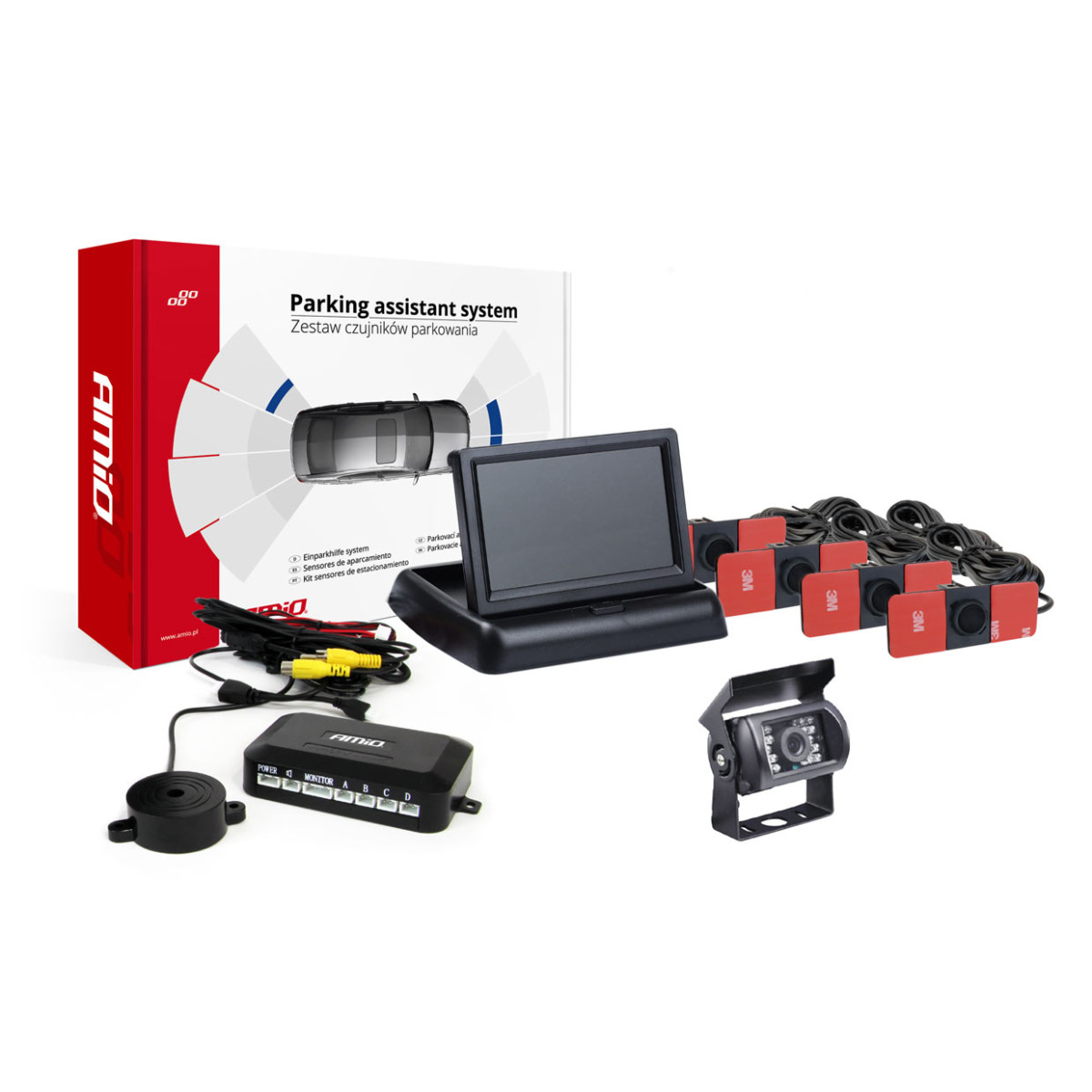 Parkimisabisüsteem TFT02 4.3" HD-501-IR kaameraga, 4 musta andurit, sisemine paigaldus