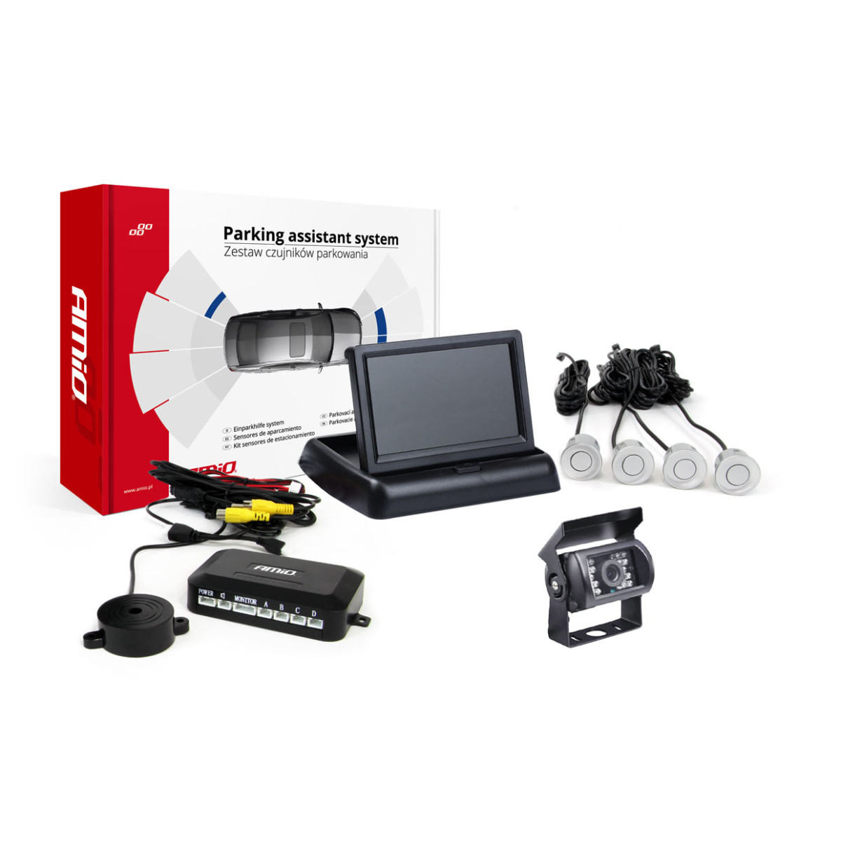 Parkimisabisüsteem TFT02 4.3" HD-501-IR kaameraga, 4 hõbedast andurit