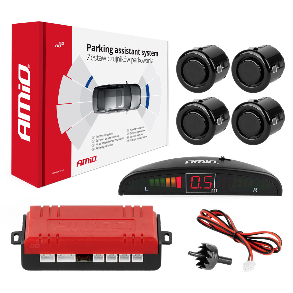 Parkimisabisüsteem LED, 4 musta andurit KULDNE 18 mm AMIO-01577