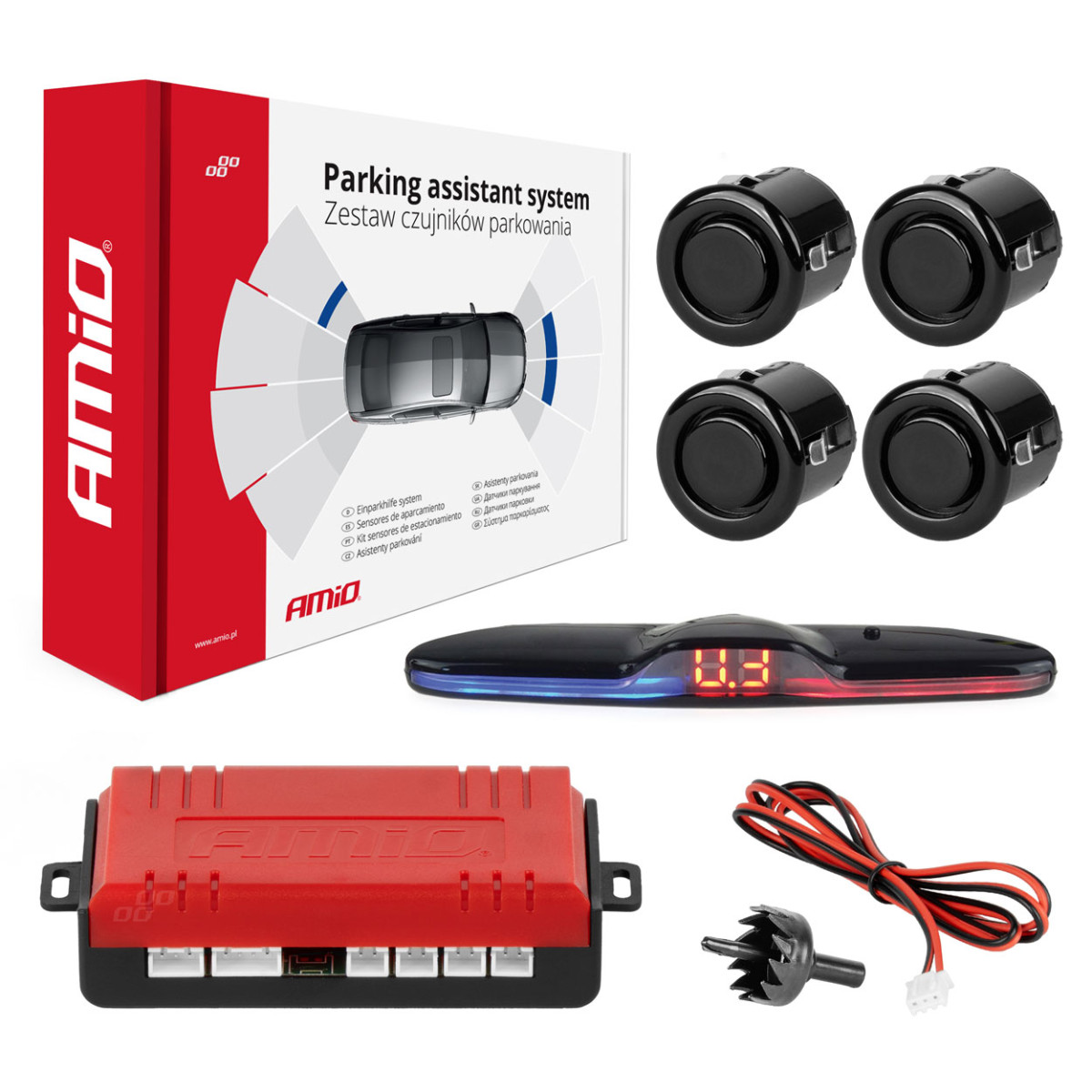 Parkimisabi süsteem MAX LED, 4 musta andurit GOLD 18mm AMIO-02290