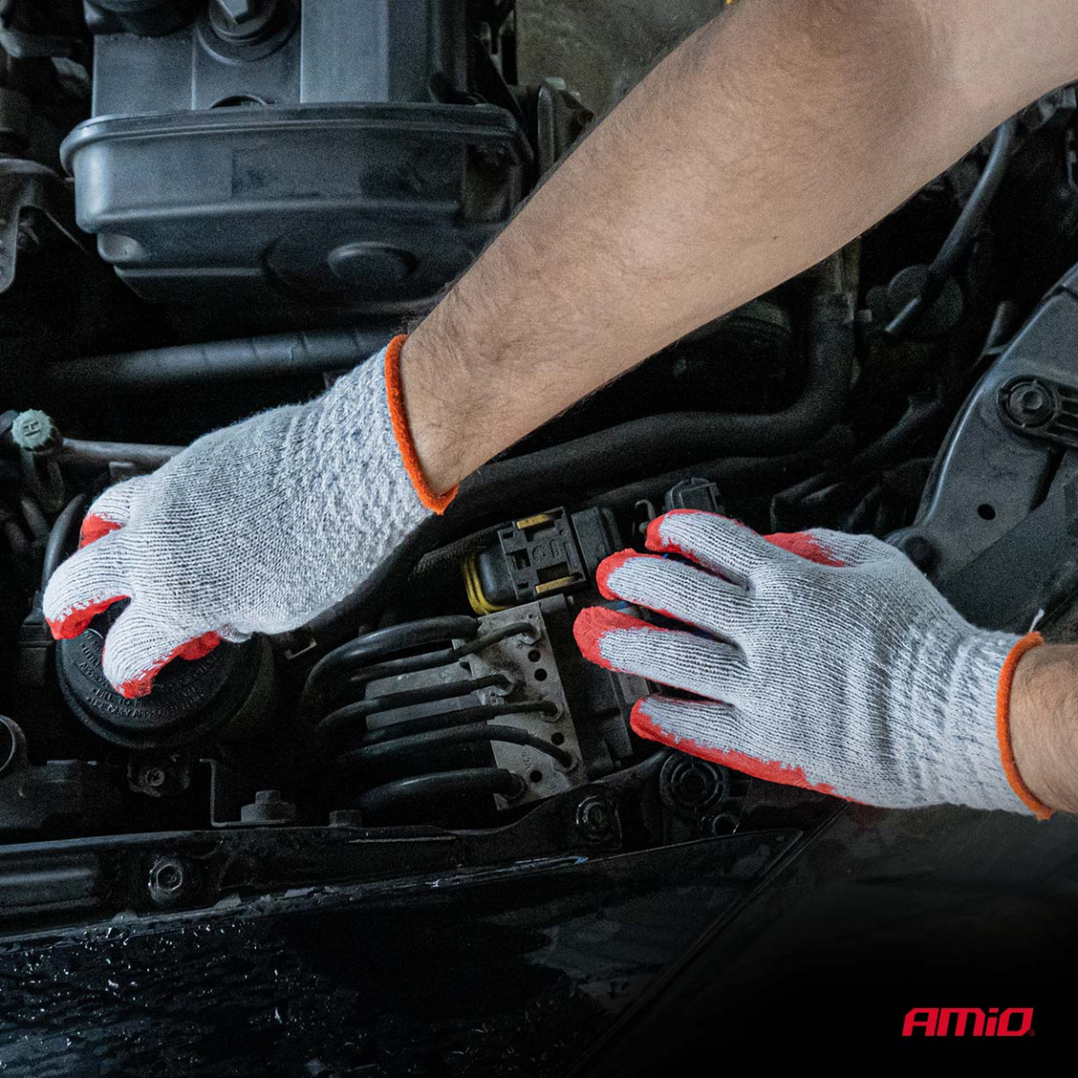 Polüester-puuvilla töökindad lateksiga, suurus 9, 10 tk, AMIO-04630