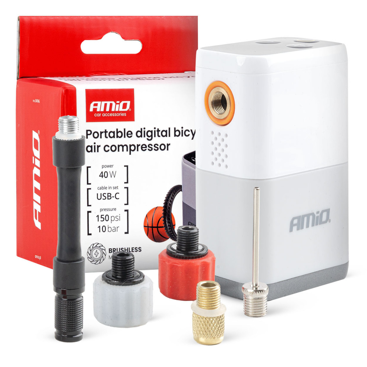 Juhtmeta miniõhukompressor jalgratastele, 40 W, USB-C, AMIO-04946