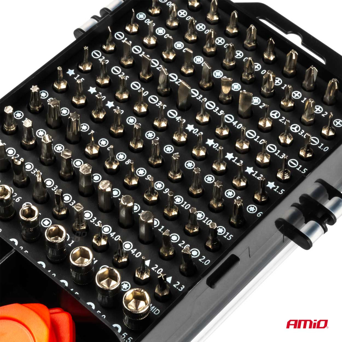 Täppiskruvikeerajate ja otsakute komplekt 115 osa, AMIO-03135