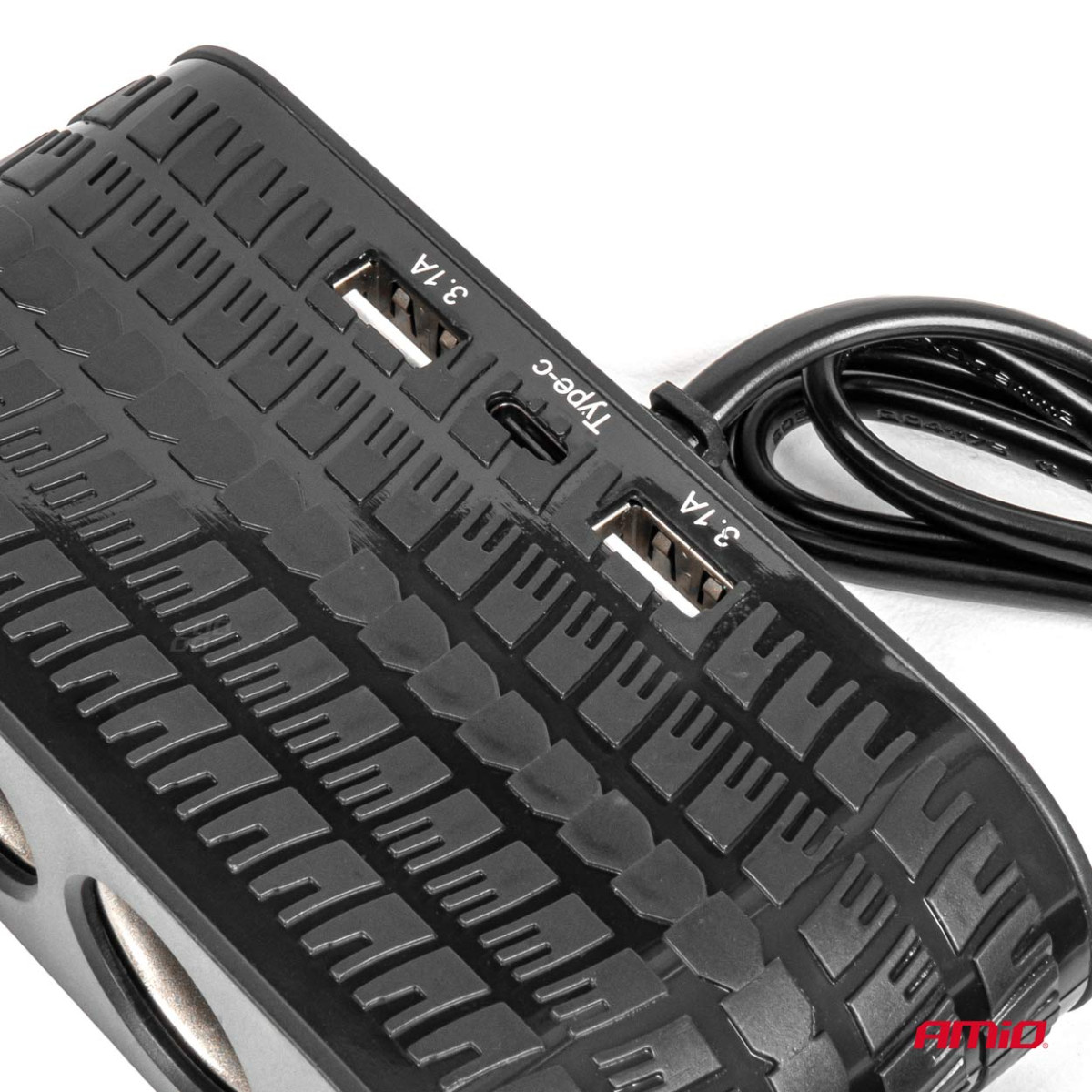 Nelja pesaga pikendusjuhe laadijaga 2x USB-A + 1x USB-C 12/24V 120W 80 cm AMIO-04367