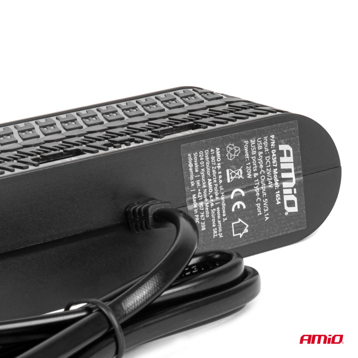 Nelja pesaga pikendusjuhe laadijaga 2x USB-A + 1x USB-C 12/24V 120W 80 cm AMIO-04367