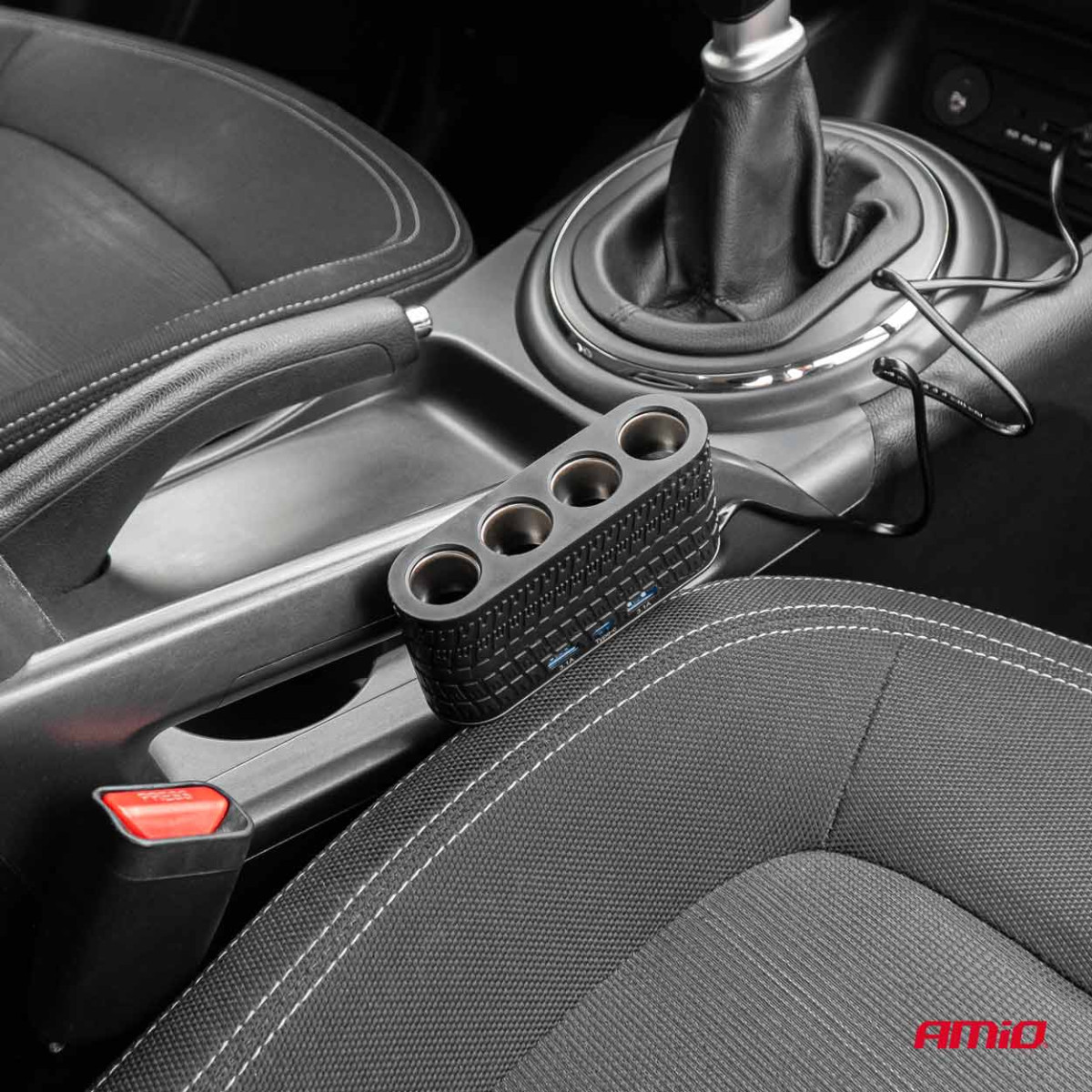 Nelja pesaga pikendusjuhe laadijaga 2x USB-A + 1x USB-C 12/24V 120W 80 cm AMIO-04367