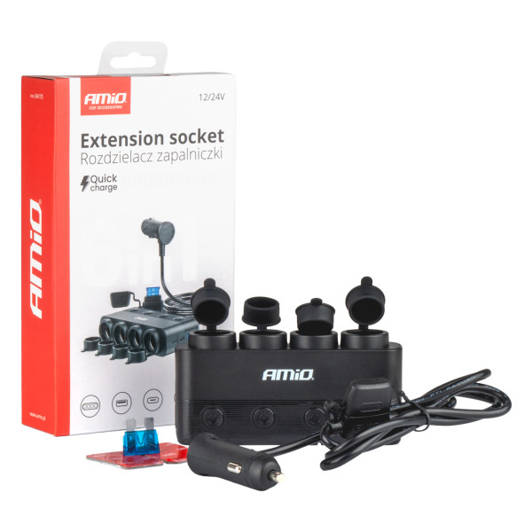 Auto 4-pesaga pikendusjuhe PD 30W ja QC3.0 12/24V, max 216W AMIO-04175