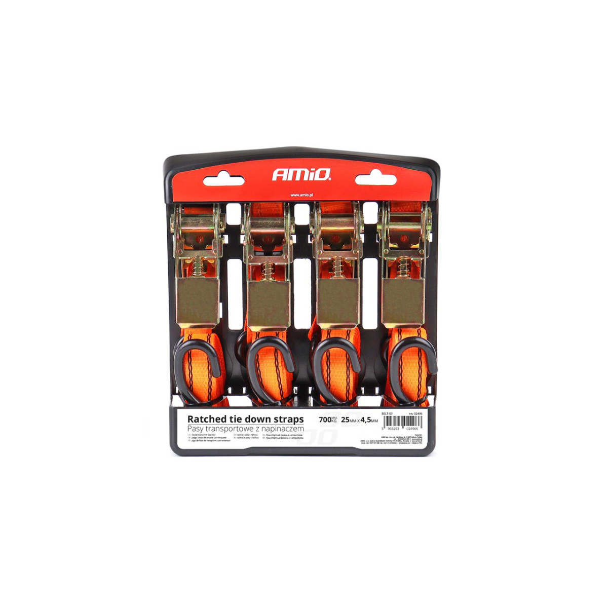 Kinnitusrihmade komplekt pingutiga 700 kg, 25 mm × 4,5 m, 4 tk., BELT-03 AMIO-02496