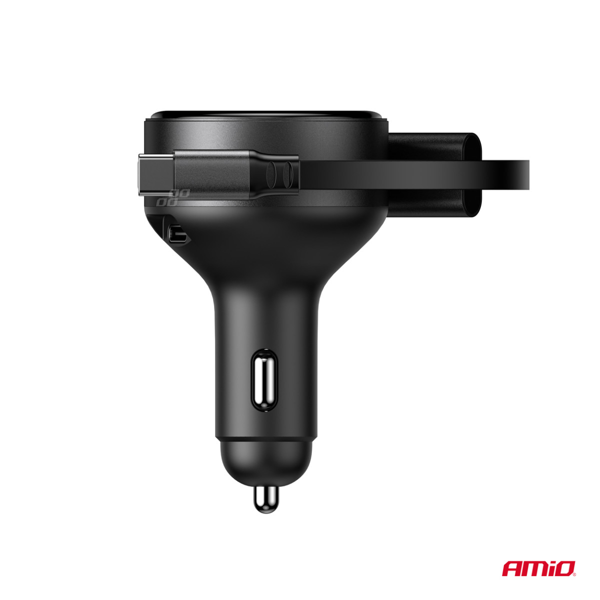 Autolaadija sissetõmmatava C-kaabli, Lightningi ja USB-C 12/24V 60W AMIO-04370