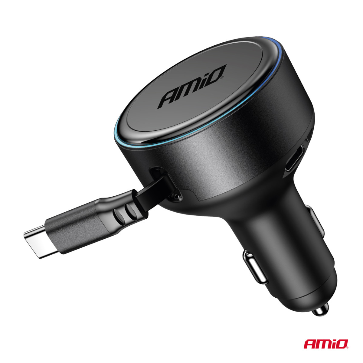 Autolaadija sissetõmmatava C-kaabli ja USB-C 12/24V 60W AMIO-04368