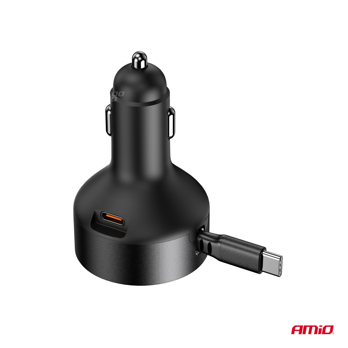 Autolaadija sissetõmmatava C-kaabli ja USB-C 12/24V 60W AMIO-04368