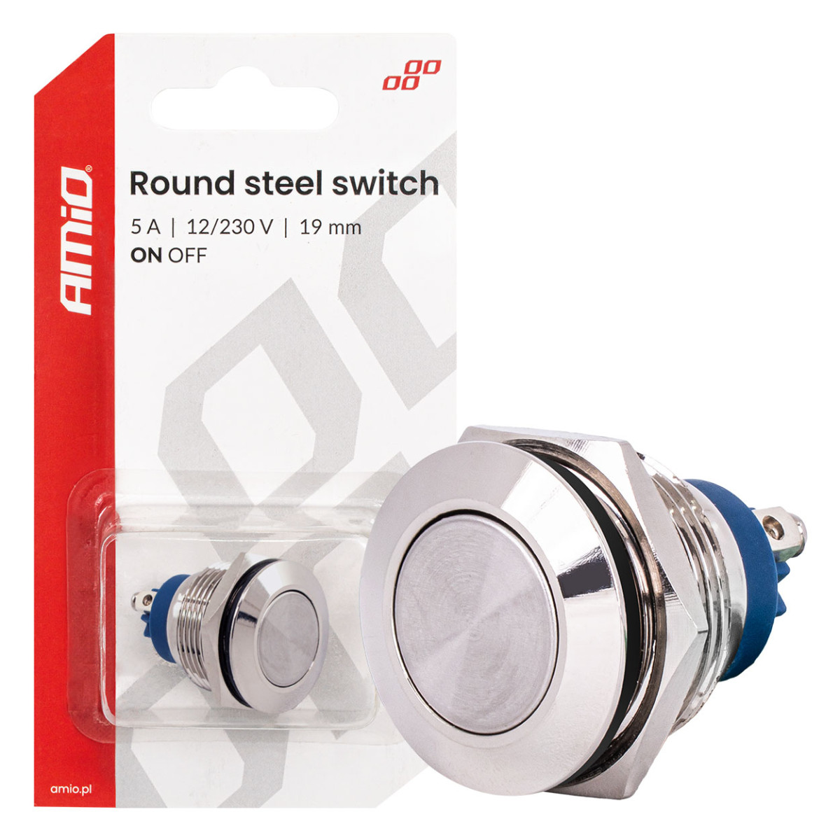 Ümmargune metalllüliti ON/OFF 19 mm, 5 A, 12/230 V AMIO-04474