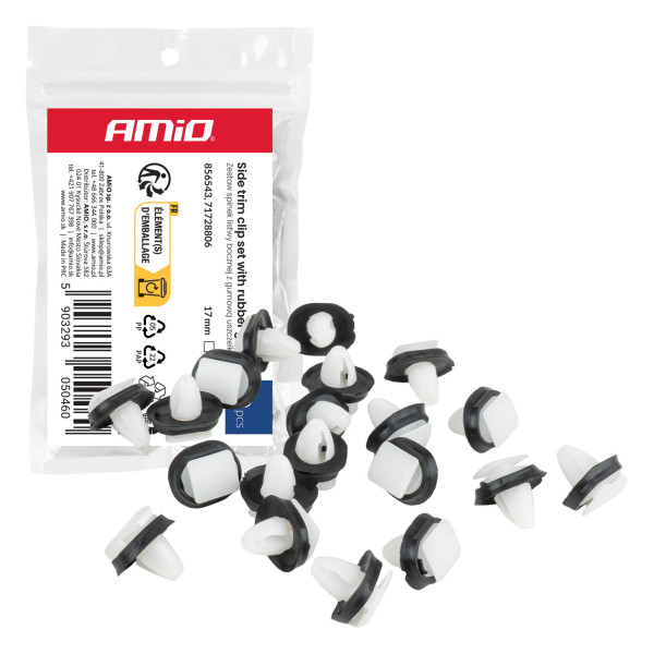 Küljeliistude klambrite komplekt kummitihendiga Ø 8 mm, 17 mm, 20 tk, AMIO-05046