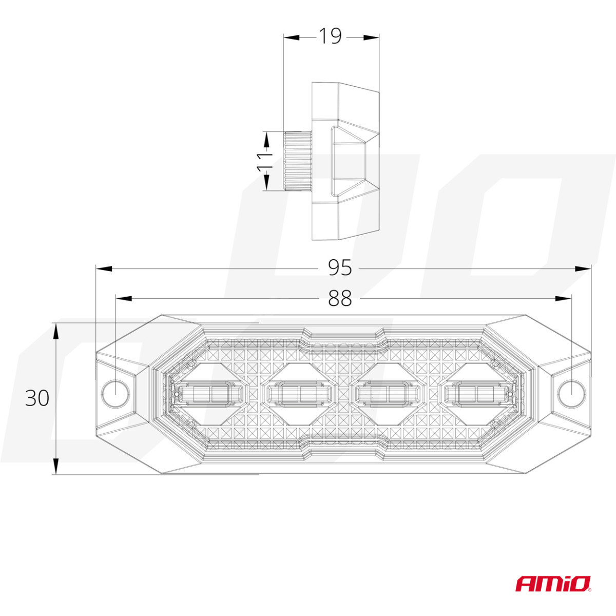 Lame LED-hoiatustule vilkur, oranž, 4x3W, R65 R10, 12V/24V, IP6K9K AMIO-03929