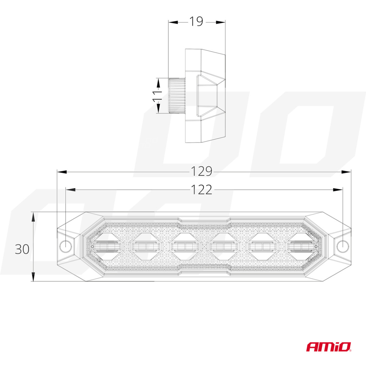 Lame LED-hoiatustuli 6x3W 12/24V R65 R10 AMIO-03930
