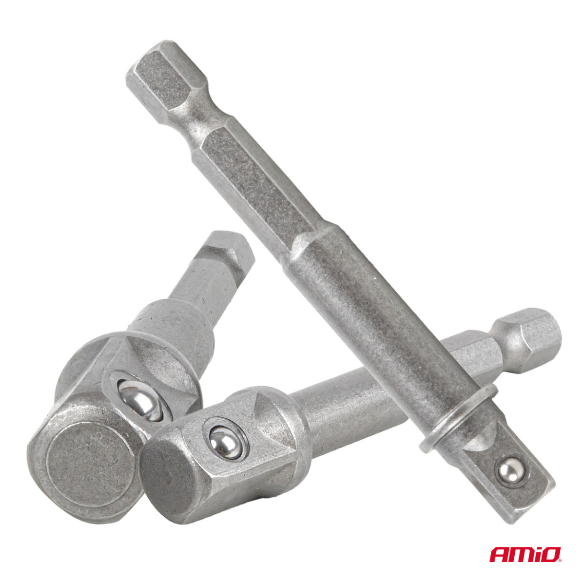 Kruvikeeraja padrunvõtmete adapterite komplekt, 1/4" HEX, 1/4" / 3/8" / 1/2", 3 tk, AMIO-04933
