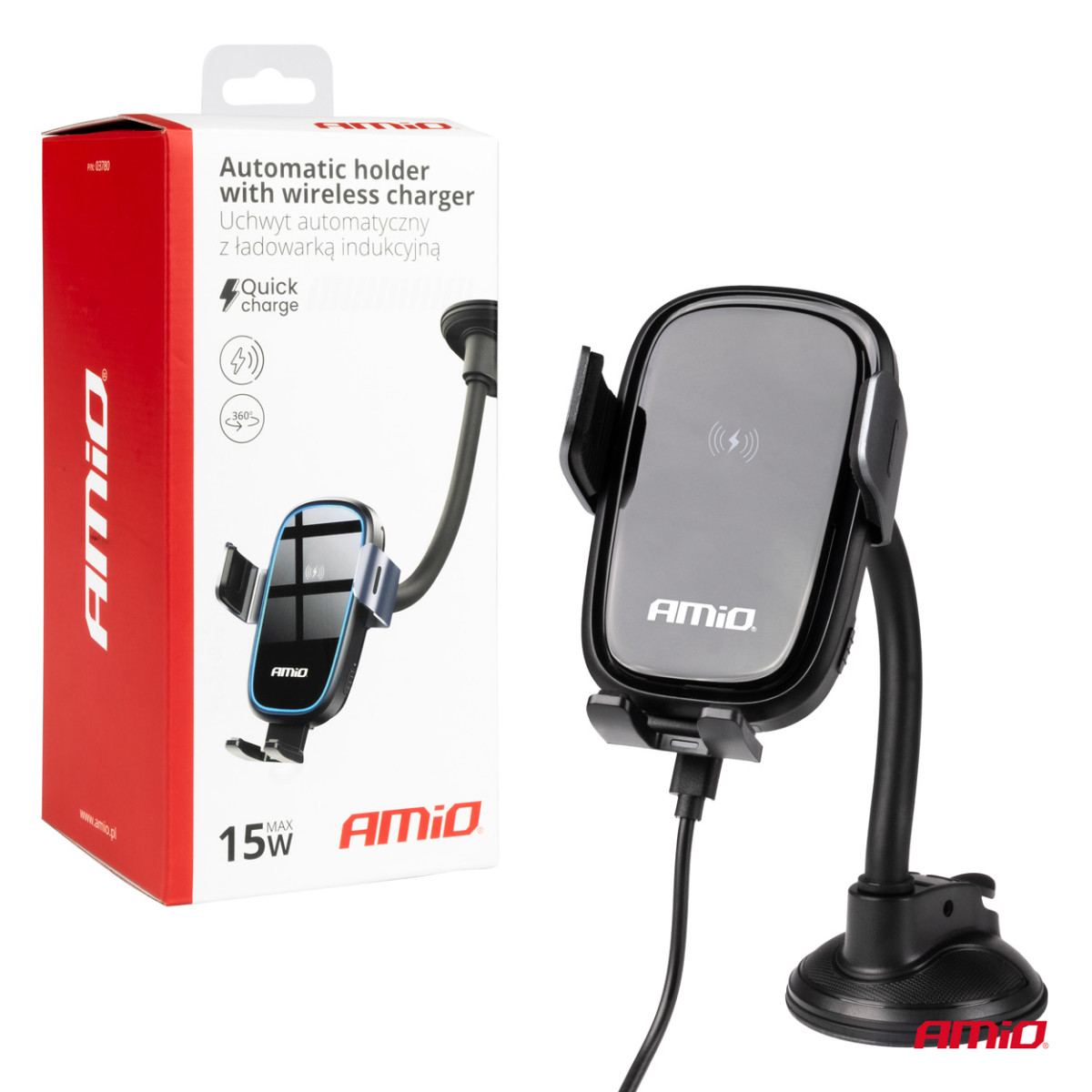 Telefonihoidja iminapaga ja juhtmevaba laadijaga 15W AMIO-03780