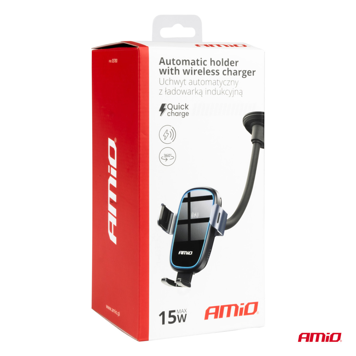 Telefonihoidja iminapaga ja juhtmevaba laadijaga 15W AMIO-03780