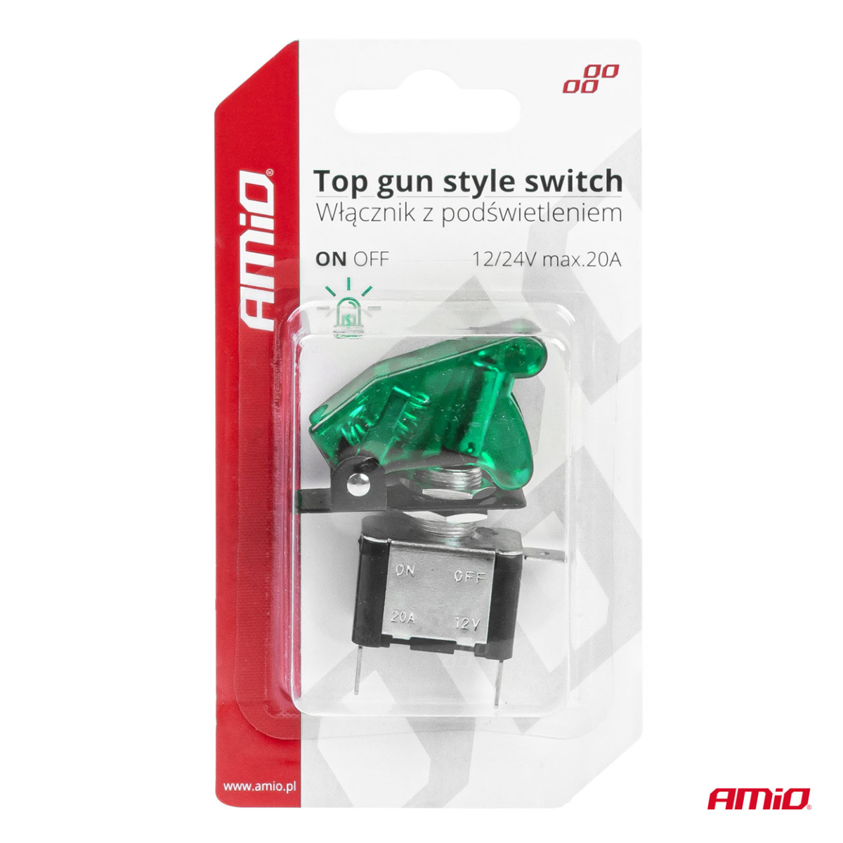 Rohelise taustvalgustusega Top Gun lüliti AMIO-03093