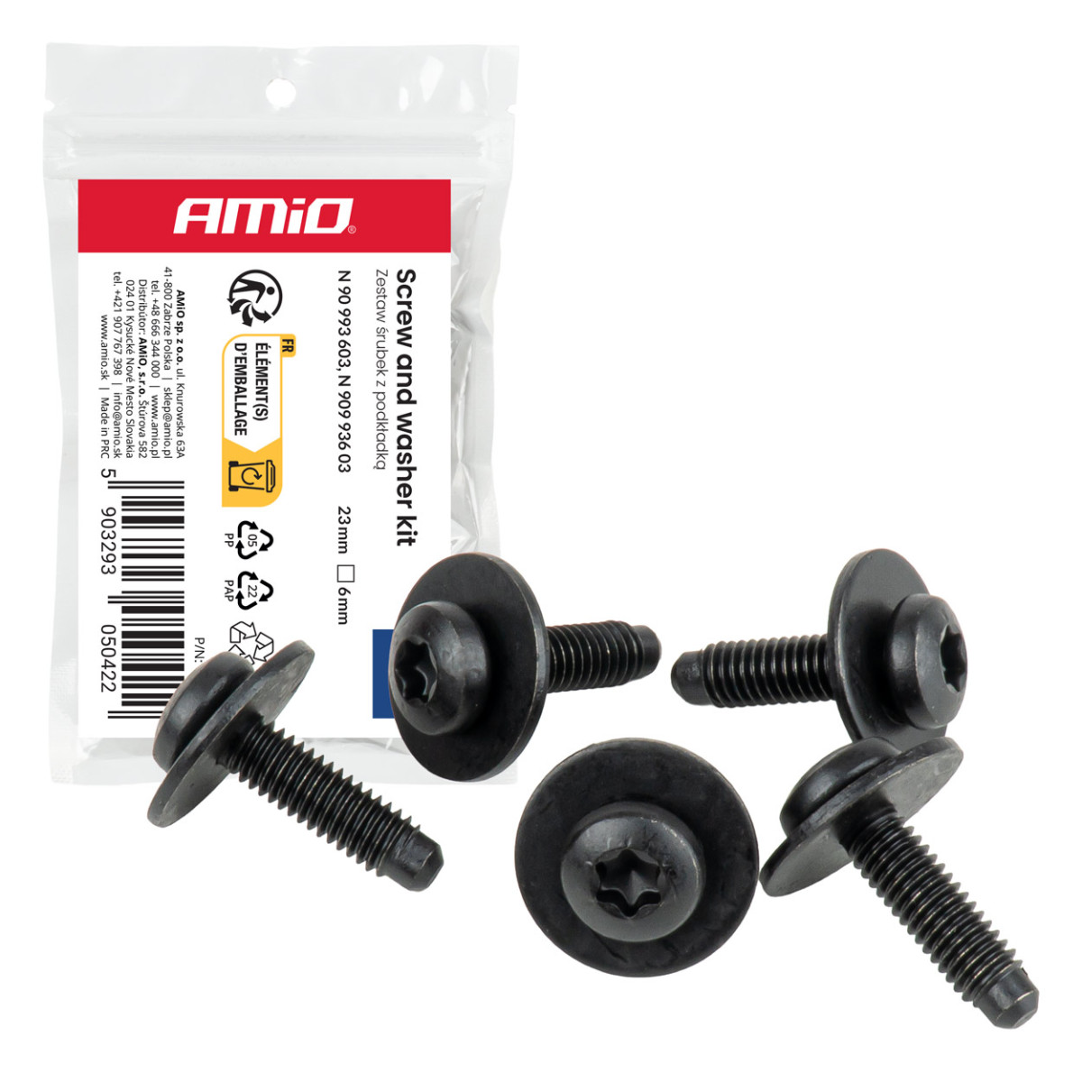 Torx-kruvide ja seibide komplekt Ø 6 mm, 23 mm, 5 komplekti, AMIO-05042