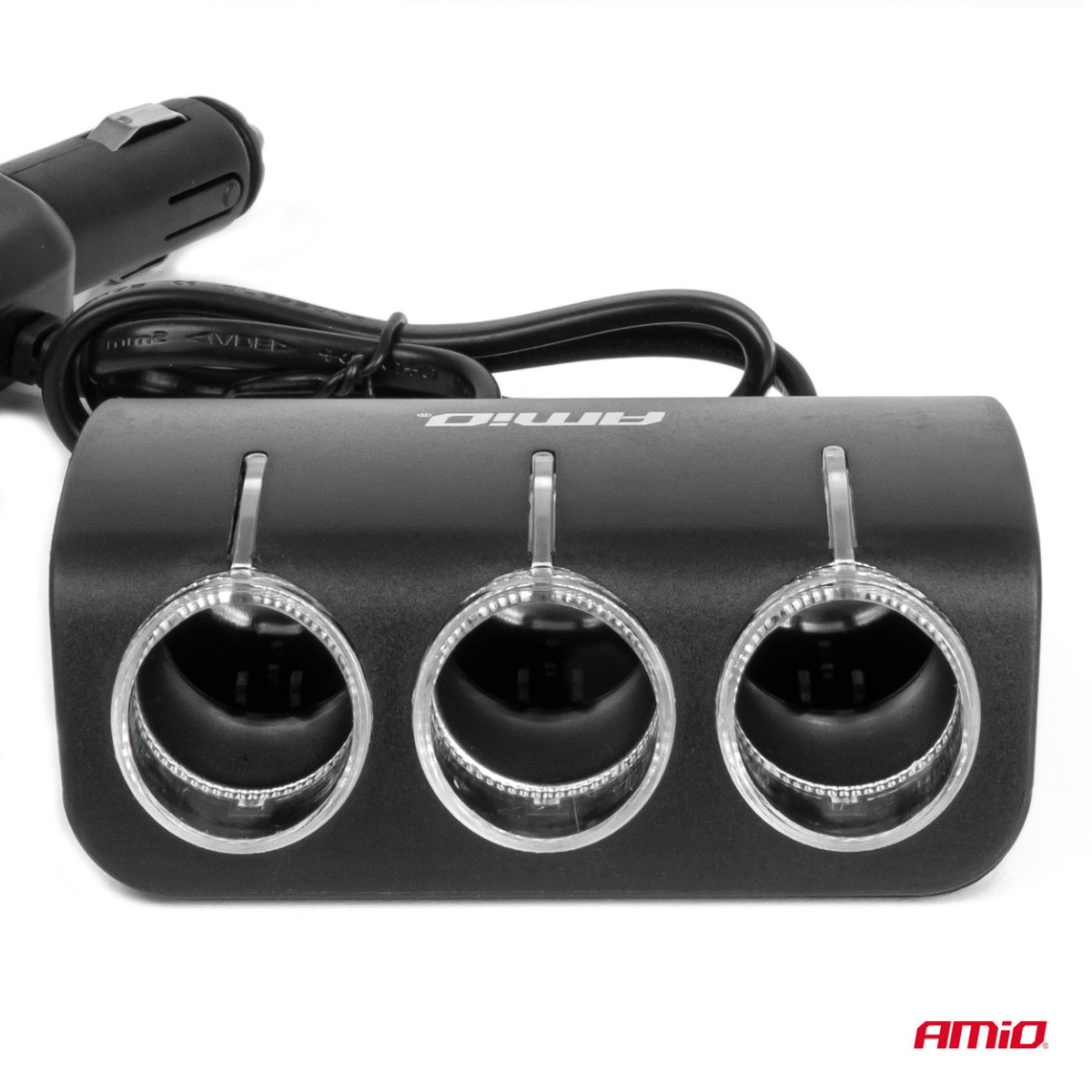 Kolme pesaga pikendusjuhe laadijaga 1x USB-A + 1x sigaretisüütaja 12/24V 120W 80 cm AMIO-04360