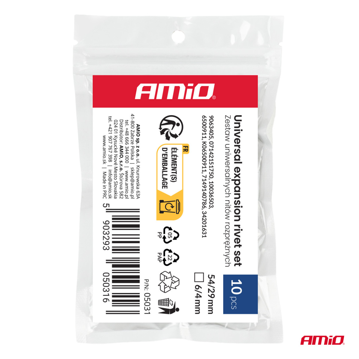 Universaalne laiendusneetide komplekt 54/29 mm, Ø 6/4 mm, 10 tk, AMIO-05031