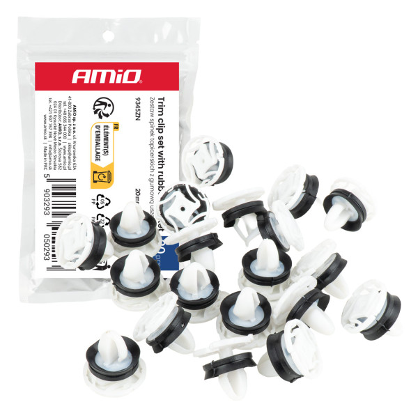 Polsterdusklambrite komplekt kummitihendiga 20 mm, Ø 9 mm, 20 tk, AMIO-05029
