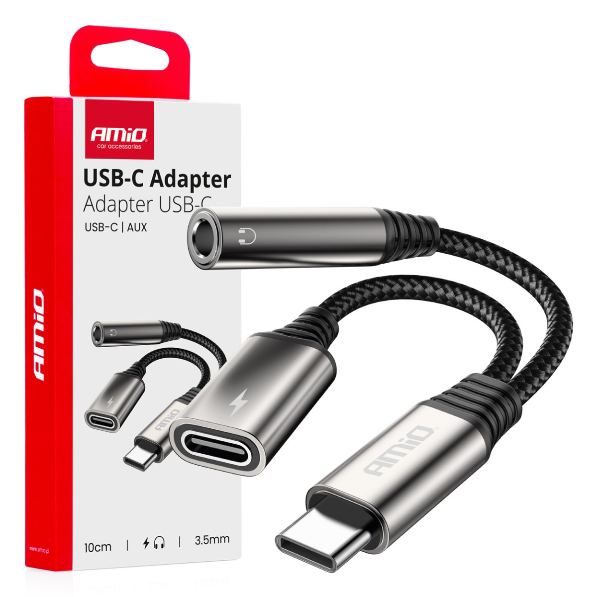 USB-C - USB-C + 3,5 mm minipesa (emane) adapter 10 cm AMIO-04295
