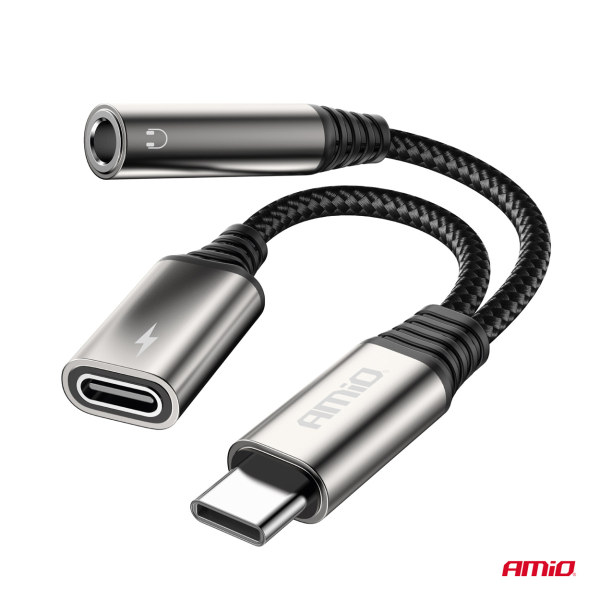 USB-C - USB-C + 3,5 mm minipesa (emane) adapter 10 cm AMIO-04295