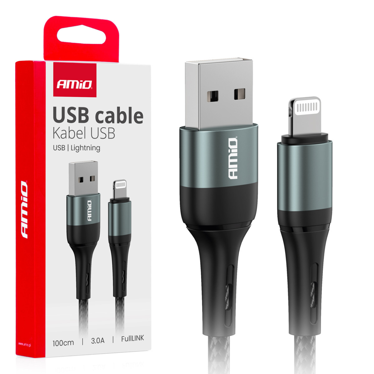 USB-A - Lightning iPhone'i kaabel 3A 100 cm FullLINK AMIO-03913
