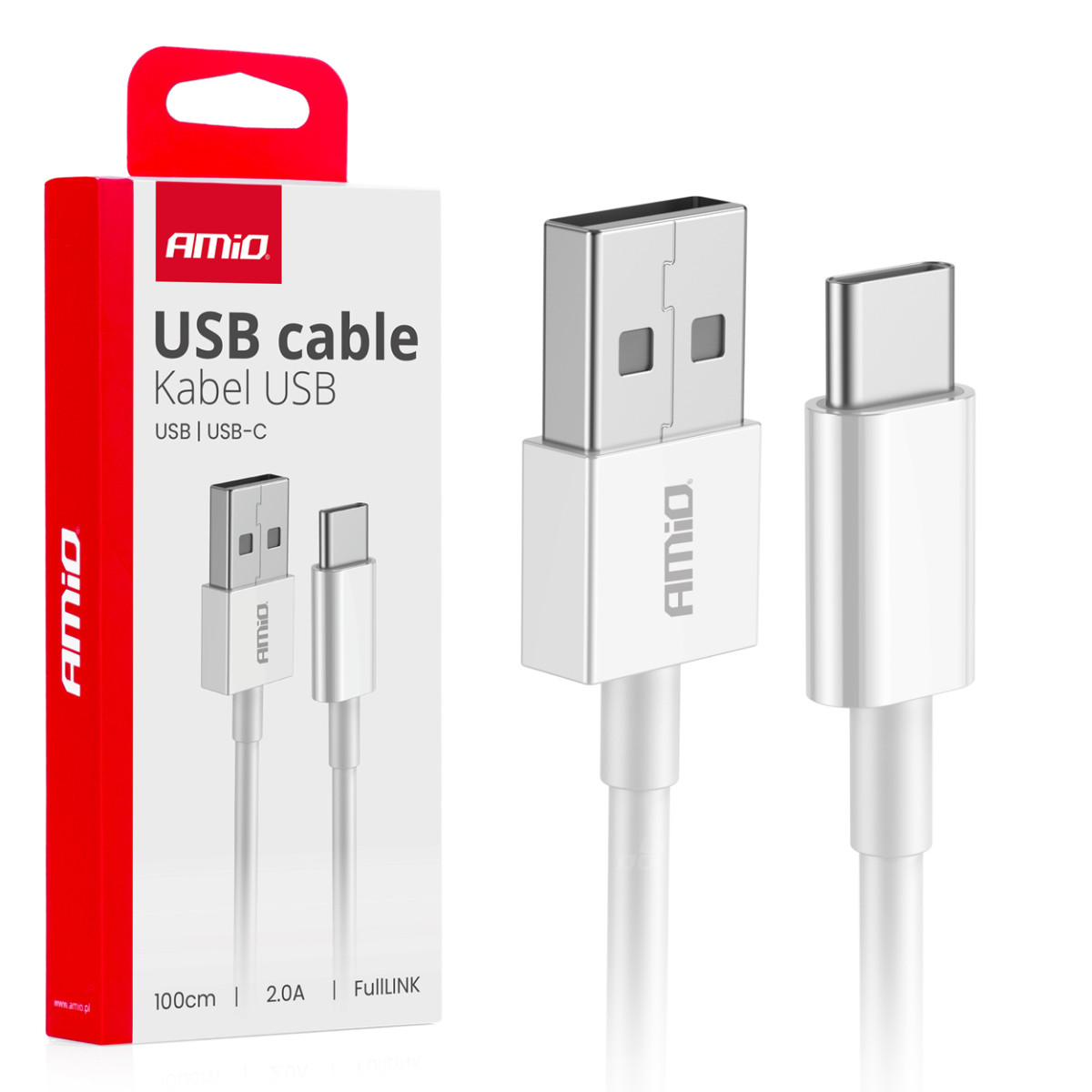 USB–USB-C laadimiskaabel 2A, 100 cm, FullLINK AMIO-03893