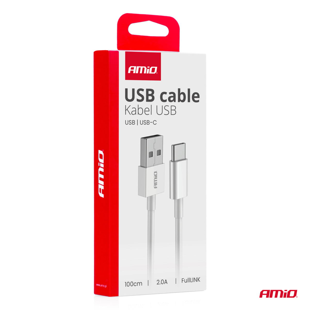 USB–USB-C laadimiskaabel 2A, 100 cm, FullLINK AMIO-03893
