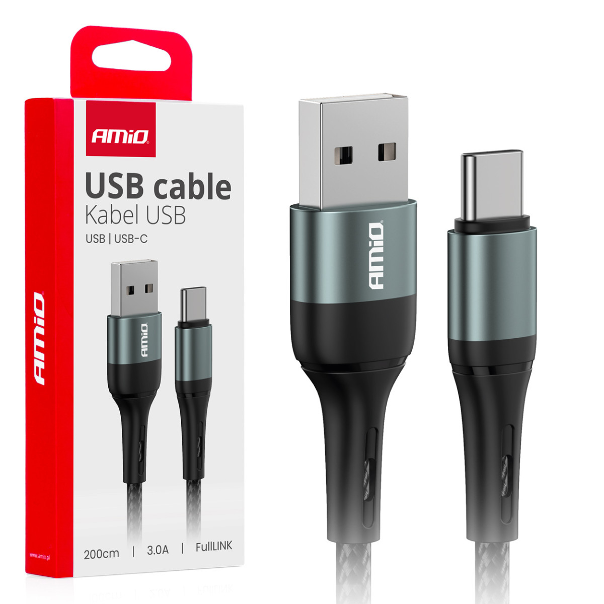USB-A - USB-C kaabel 3A 200 cm FullLINK AMIO-03912