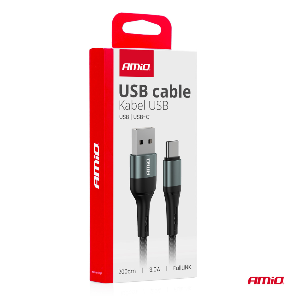 USB-A - USB-C kaabel 3A 200 cm FullLINK AMIO-03912