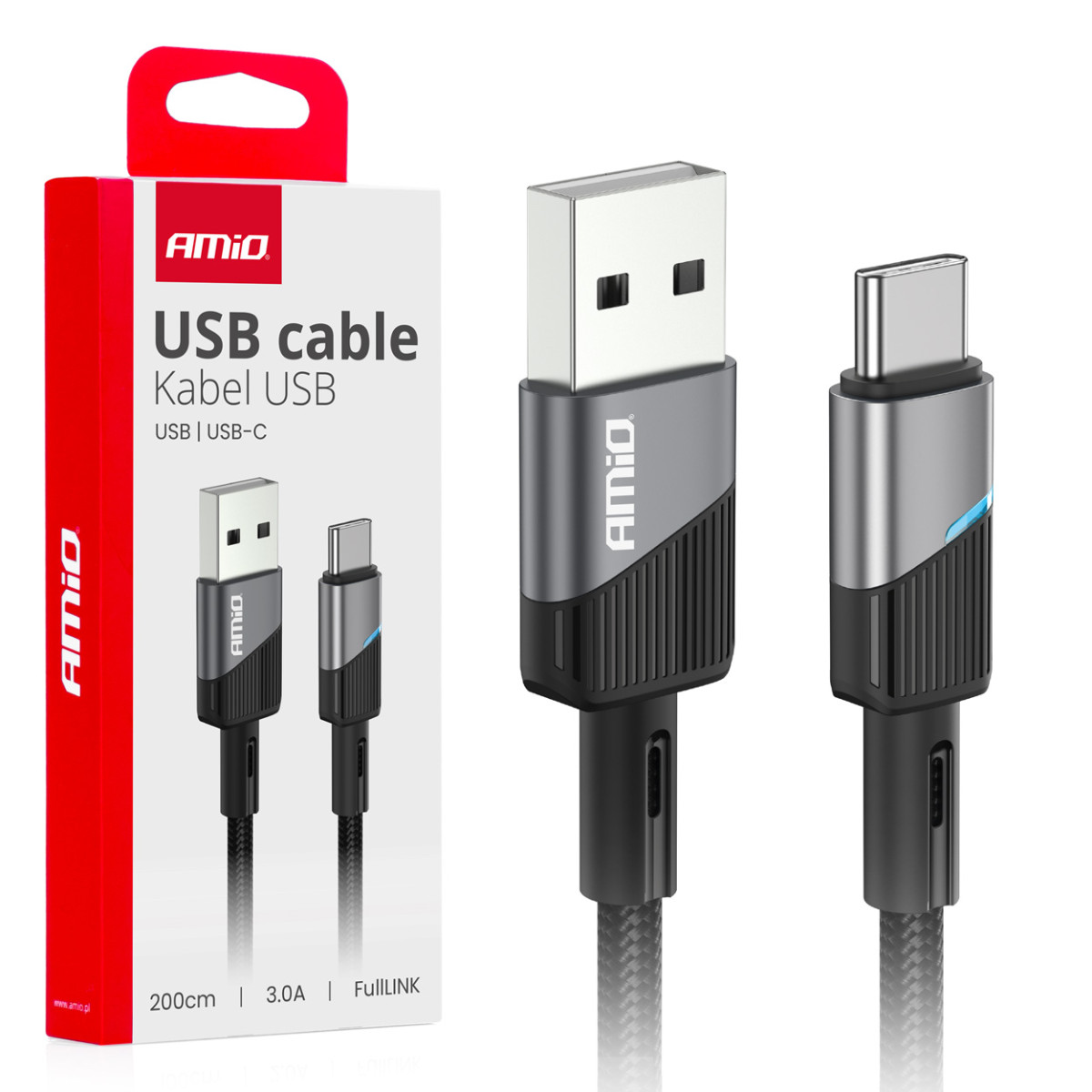 USB-C-kaabel 3A 200 cm FullLINK AMIO-03924