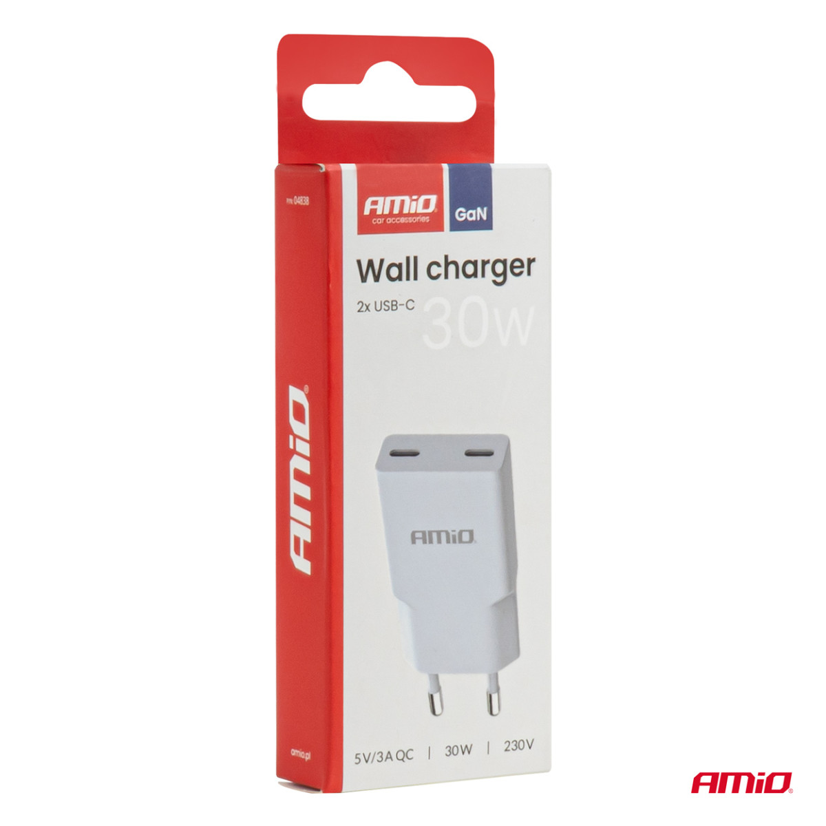 Võrgulaadija 230V 30W GaN 2x USB-C AMIO-04839
