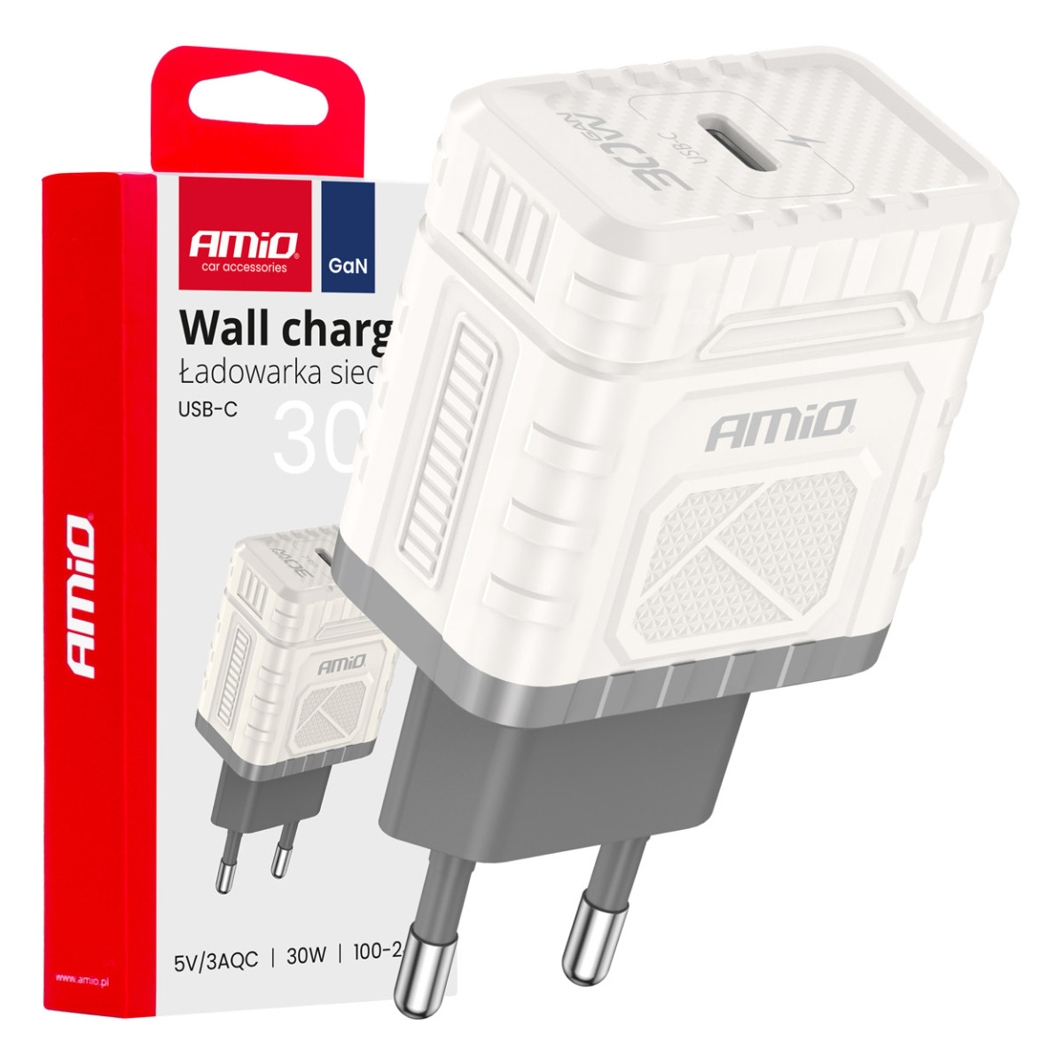 Seinale kinnitatav kiirlaadija GaN PD 30W USB-C AMIO-04285