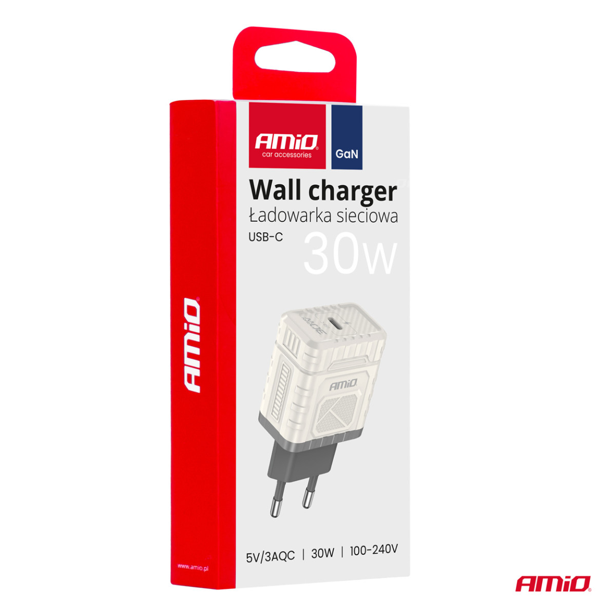 Seinale kinnitatav kiirlaadija GaN PD 30W USB-C AMIO-04285