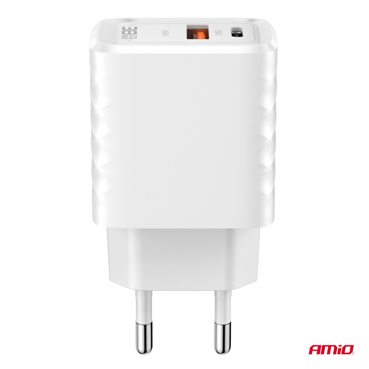 Seinalaadija kiirlaadija GaN 38W USB-A + USB-C AMIO-04287