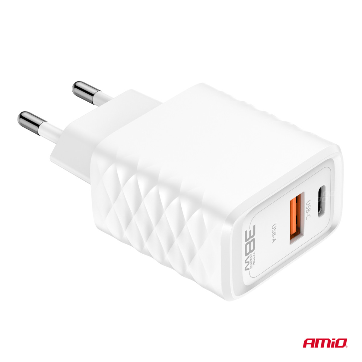 Seinalaadija kiirlaadija GaN 38W USB-A + USB-C AMIO-04287
