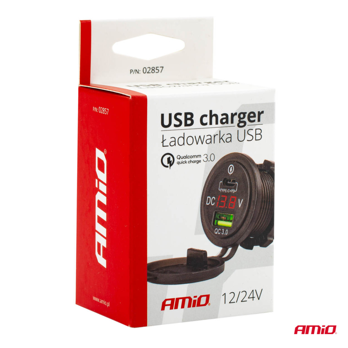 Veekindel telefonilaadija digitaalse voltmeetriga USB + USB C 12/24V MOD-07