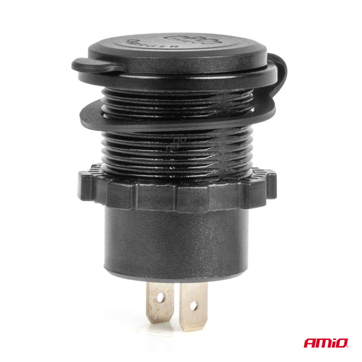 Veekindel telefonilaadija digitaalse voltmeetri ja punase LED-indikaatoriga, USB + USB-C QC3.0 12/24V AMIO-04222