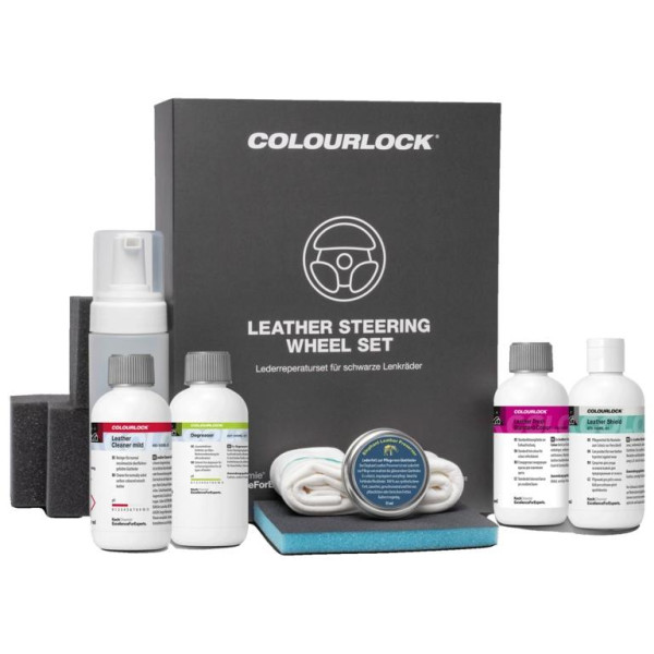 KOCH CHEMIE COLOURLOCK Leather Steering Wheel Set, musta nahkkattega rooli uuenduskomplekt KOCH CHEMIE COLOURLOCK Leather Steering Wheel Set, musta nahkkattega rooli uuenduskomplekt